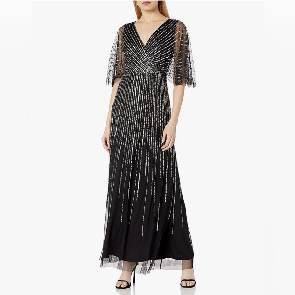 Adrianna Papell Black and Silver Beaded Dress